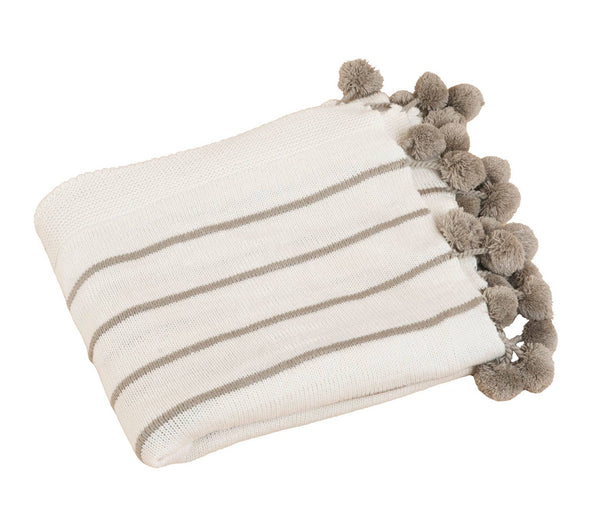 Ivory Pom pom Striped Woven 50"x60" Throw Blanket