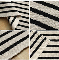 Black-Ivory Cotton Blend Classic Striped Small Area Rug