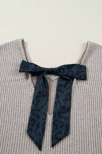 Valentine's Bow Back Ribbed Knit V Neck Long Sleeve Top