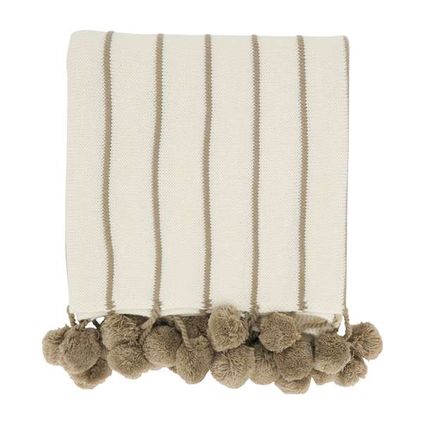 Ivory Pom pom Striped Woven 50"x60" Throw Blanket