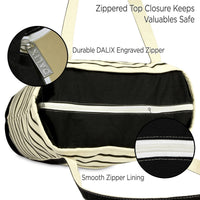 DALIX Striped Tote Deluxe Shoulder Bag Cotton Canvas