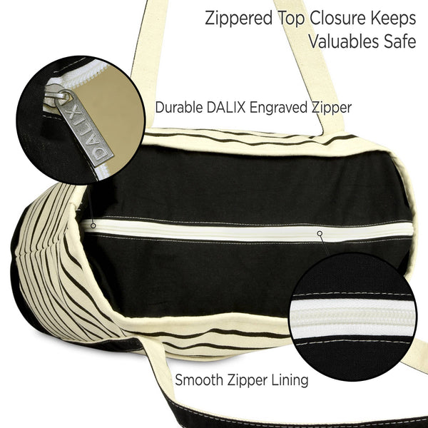 DALIX Striped Tote Deluxe Shoulder Bag Cotton Canvas