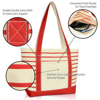 DALIX Striped Tote Deluxe Shoulder Bag Cotton Canvas