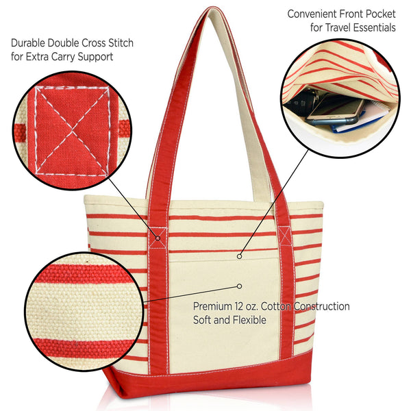 DALIX Striped Tote Deluxe Shoulder Bag Cotton Canvas