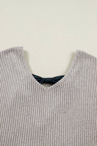 Valentine's Bow Back Ribbed Knit V Neck Long Sleeve Top