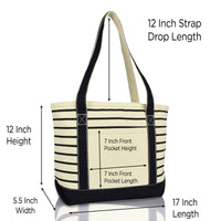 DALIX Striped Tote Deluxe Shoulder Bag Cotton Canvas