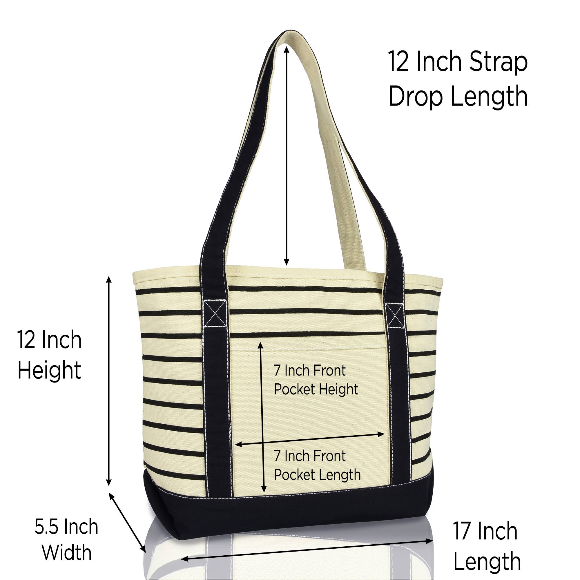DALIX Striped Tote Deluxe Shoulder Bag Cotton Canvas