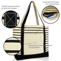 DALIX Striped Tote Deluxe Shoulder Bag Cotton Canvas