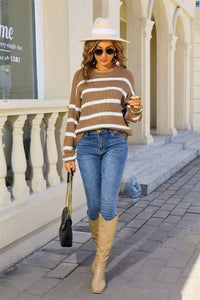 Striped Colorblock Knit Sweater, Retro Style, Loose Fit