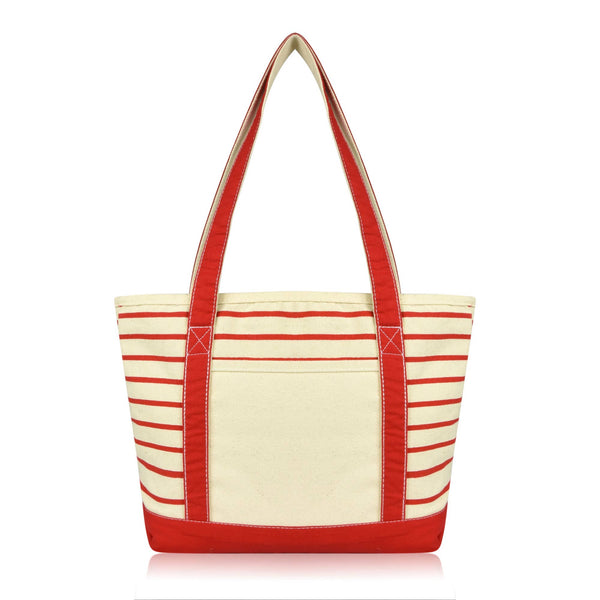 DALIX Striped Tote Deluxe Shoulder Bag Cotton Canvas