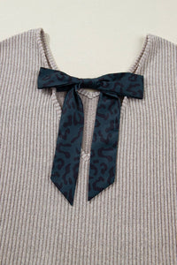 Valentine's Bow Back Ribbed Knit V Neck Long Sleeve Top