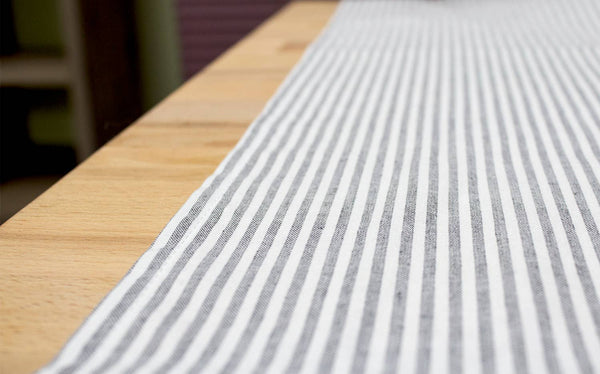 Grey Ticking Striped Thin Cotton Table Runner