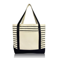 DALIX Striped Tote Deluxe Shoulder Bag Cotton Canvas