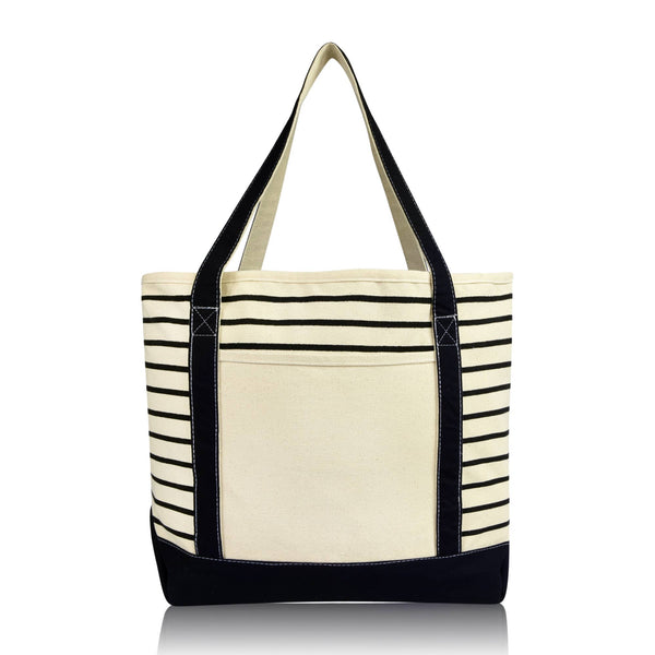 DALIX Striped Tote Deluxe Shoulder Bag Cotton Canvas