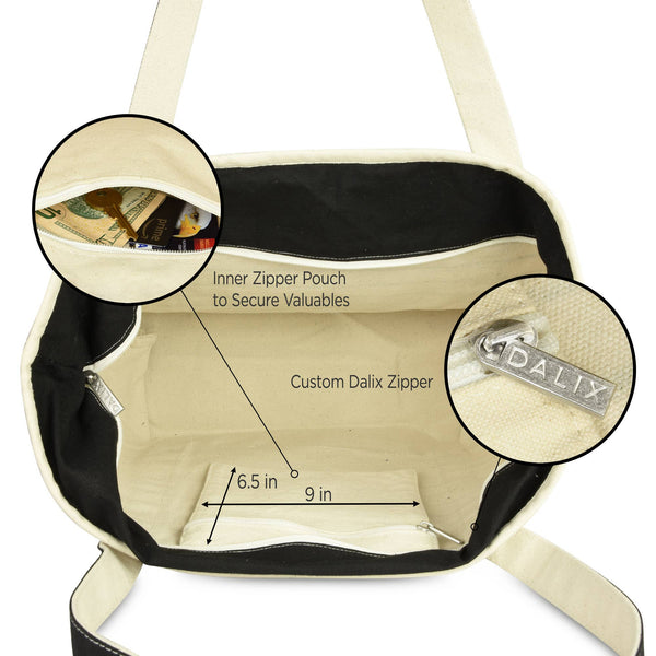 DALIX Striped Tote Deluxe Shoulder Bag Cotton Canvas