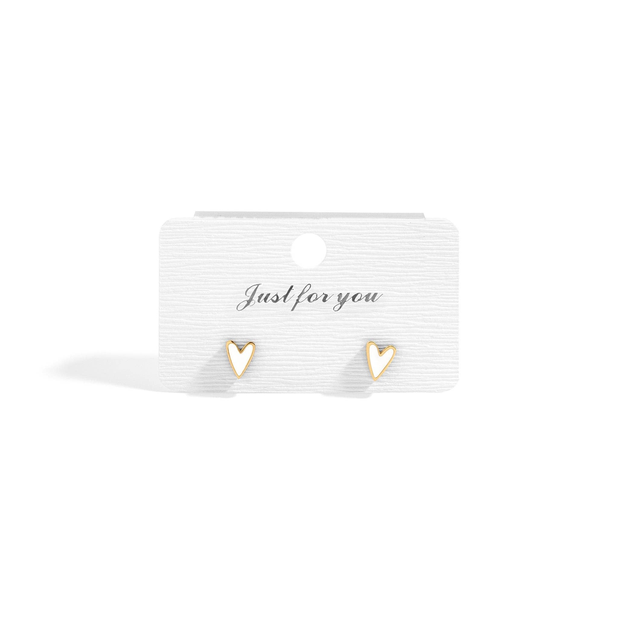 18K Gold PVD Stainless Steel White Heart Stud Earrings