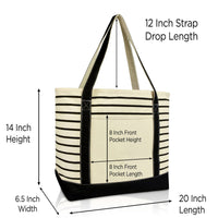 DALIX Striped Tote Deluxe Shoulder Bag Cotton Canvas
