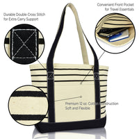 DALIX Striped Tote Deluxe Shoulder Bag Cotton Canvas