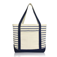 DALIX Striped Tote Deluxe Shoulder Bag Cotton Canvas