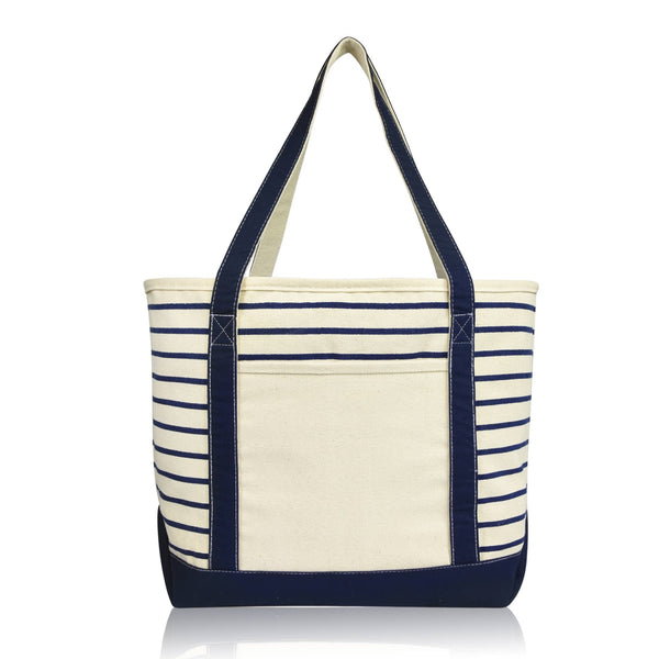 DALIX Striped Tote Deluxe Shoulder Bag Cotton Canvas