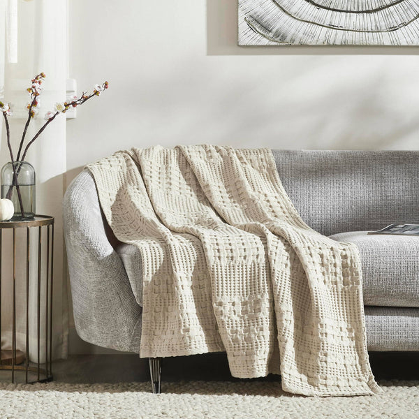 Waffle Weave Natural Throw 50x60 - Cotton Decorative Blanket
