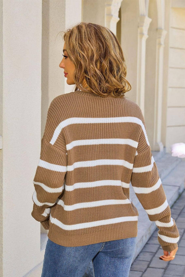 Striped Colorblock Knit Sweater, Retro Style, Loose Fit