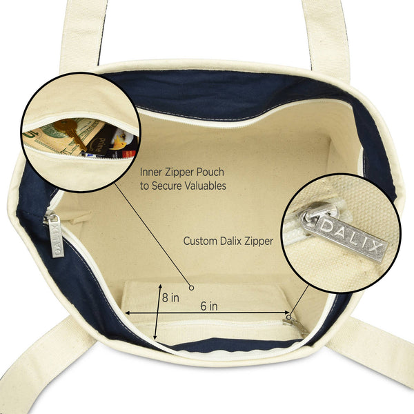 DALIX Striped Tote Deluxe Shoulder Bag Cotton Canvas