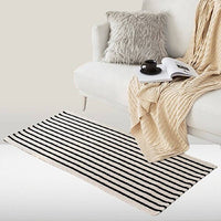 Black-Ivory Cotton Blend Classic Striped Small Area Rug