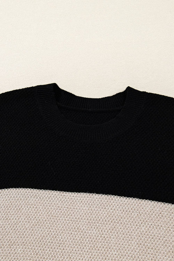 Parchment Color Block Knit Striped Sleeve Detail Casual Sweater