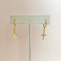 CROSS HUGGIE HOOPS | gold | cross charm earrings