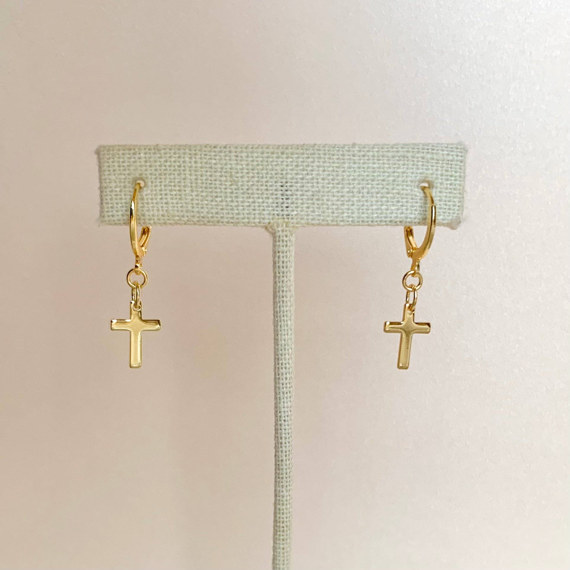 CROSS HUGGIE HOOPS | gold | cross charm earrings