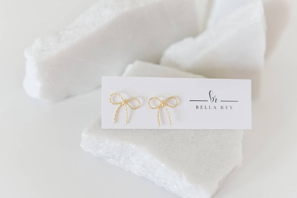 14k gold dainty plated bow stud earrings