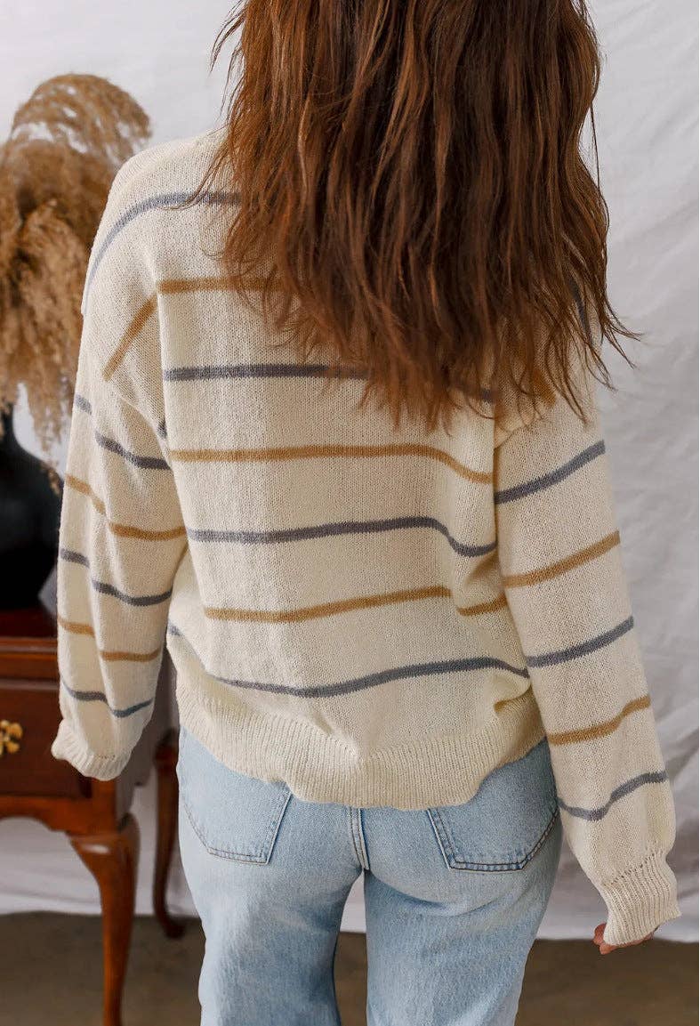 Striped Knit Crewneck Long Sleeve Casual Sweater