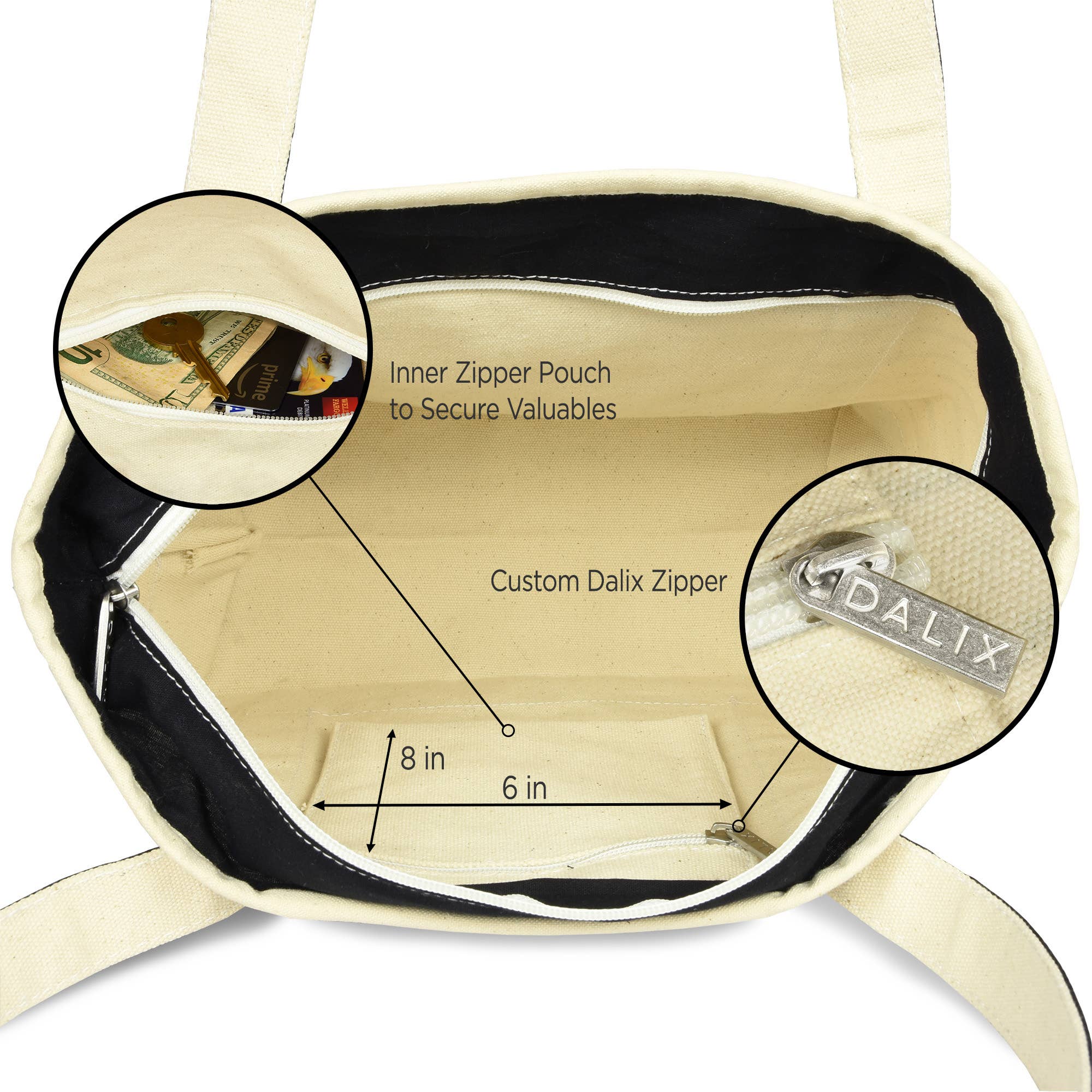 DALIX Striped Tote Deluxe Shoulder Bag Cotton Canvas