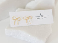 14k gold dainty plated bow stud earrings
