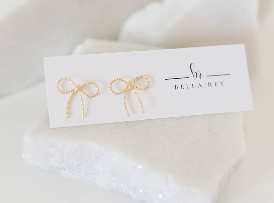 14k gold dainty plated bow stud earrings
