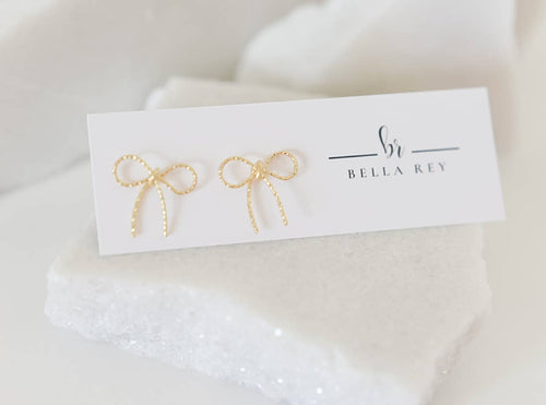 14k gold dainty plated bow stud earrings