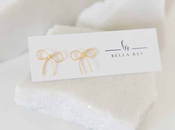 14k gold dainty plated bow stud earrings