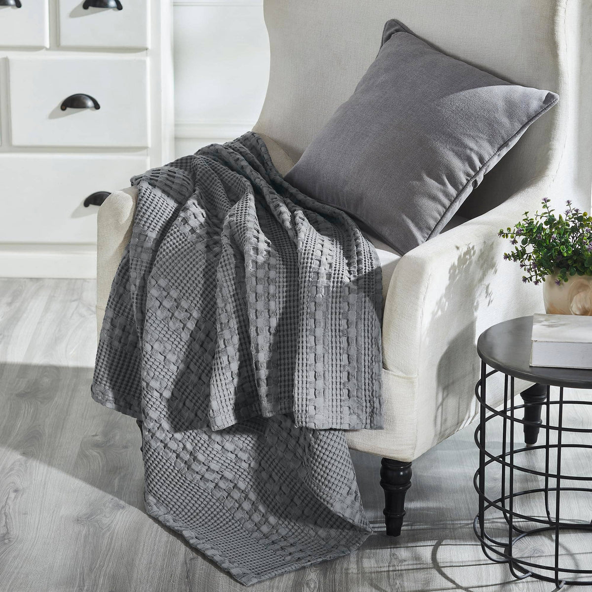 Waffle Weave Dark Gray Throw 50x60 - Cotton Blanket