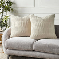 Waffle Weave Natural Pillow Covers 24x24 (Set of 2) - Decorative Throw Pillow Shams