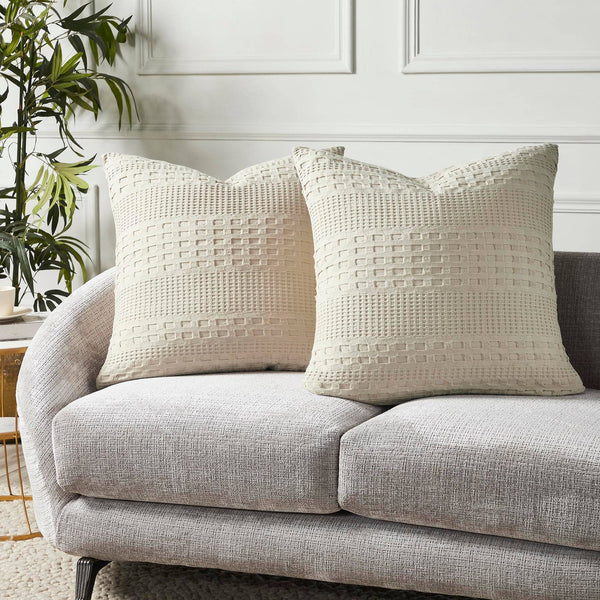 Waffle Weave Natural Pillow Covers 24x24 (Set of 2) - Decorative Throw Pillow Shams