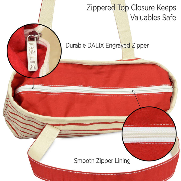 DALIX Striped Tote Deluxe Shoulder Bag Cotton Canvas