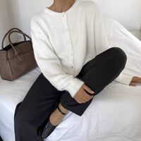 Soft Wool Blend Knit Cardigan Women Button Front Sweater