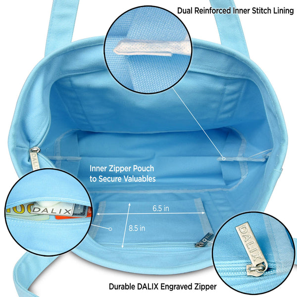 DALIX 20" Solid Color Cotton Canvas Tote Bag