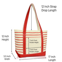 DALIX Striped Tote Deluxe Shoulder Bag Cotton Canvas