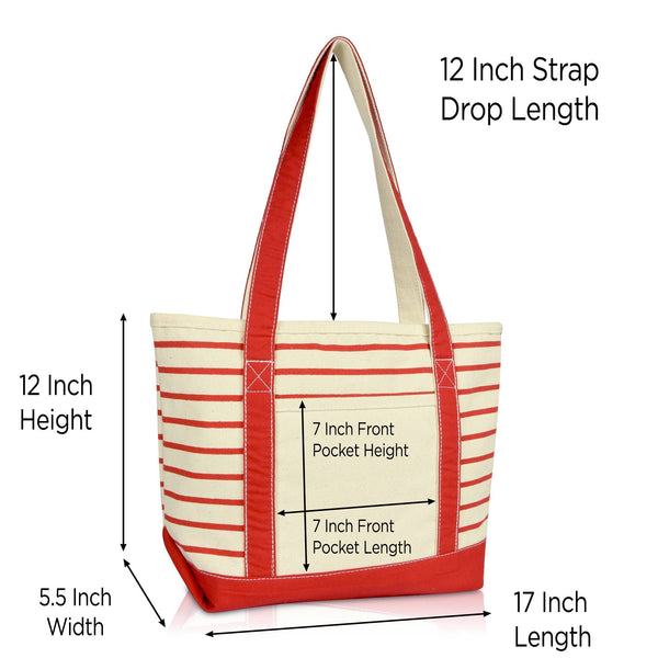 DALIX Striped Tote Deluxe Shoulder Bag Cotton Canvas