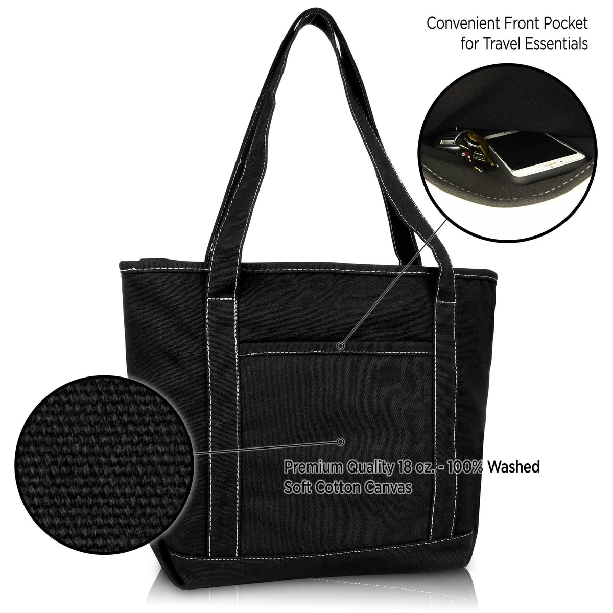 DALIX 20" Solid Color Cotton Canvas Tote Bag