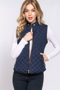 Suede Piping Detail Side Rib Quilted Padding Vest