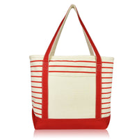 DALIX Striped Tote Deluxe Shoulder Bag Cotton Canvas