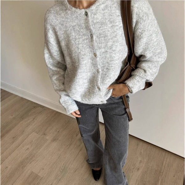 Soft Wool Blend Knit Cardigan Women Button Front Sweater